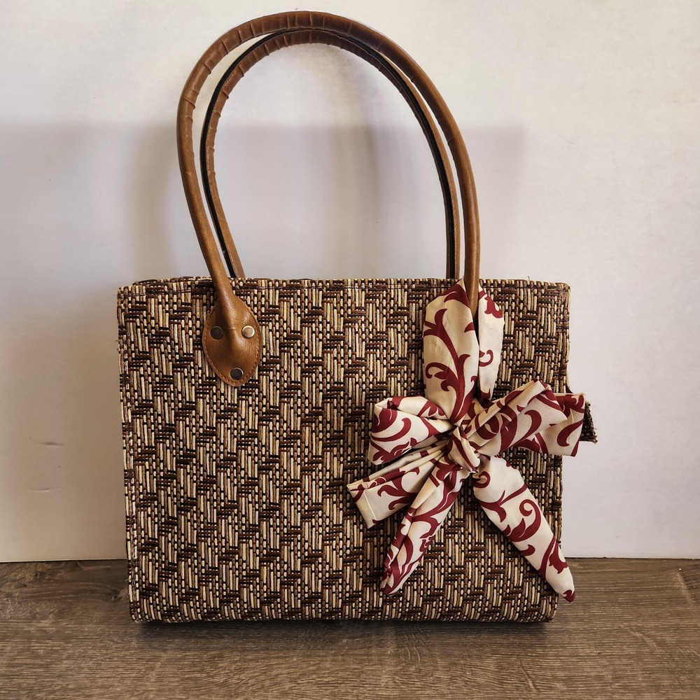 New Handmade Filipino Banig Woven Pandan Straw Grass Tote Bag Purse Philippines